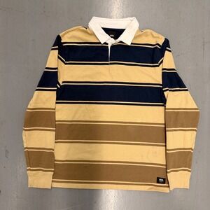 Vans Mens Franklin Classic Long Sleeve Striped Rugby Shirt Tan Navy Brown Medium